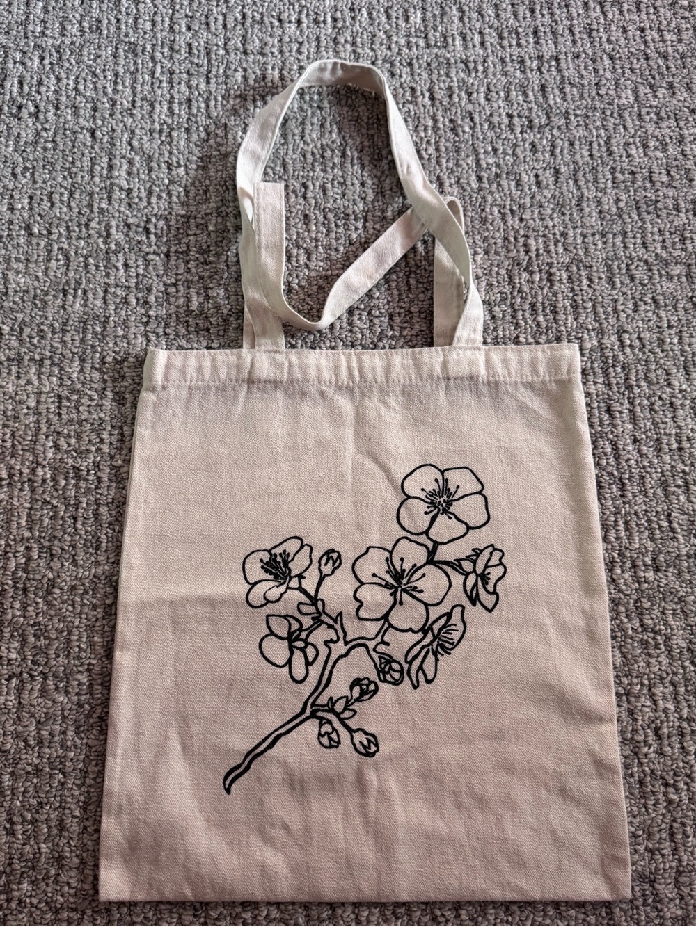 SHEIN Natural Canvas Tote with Black Floral Sketch